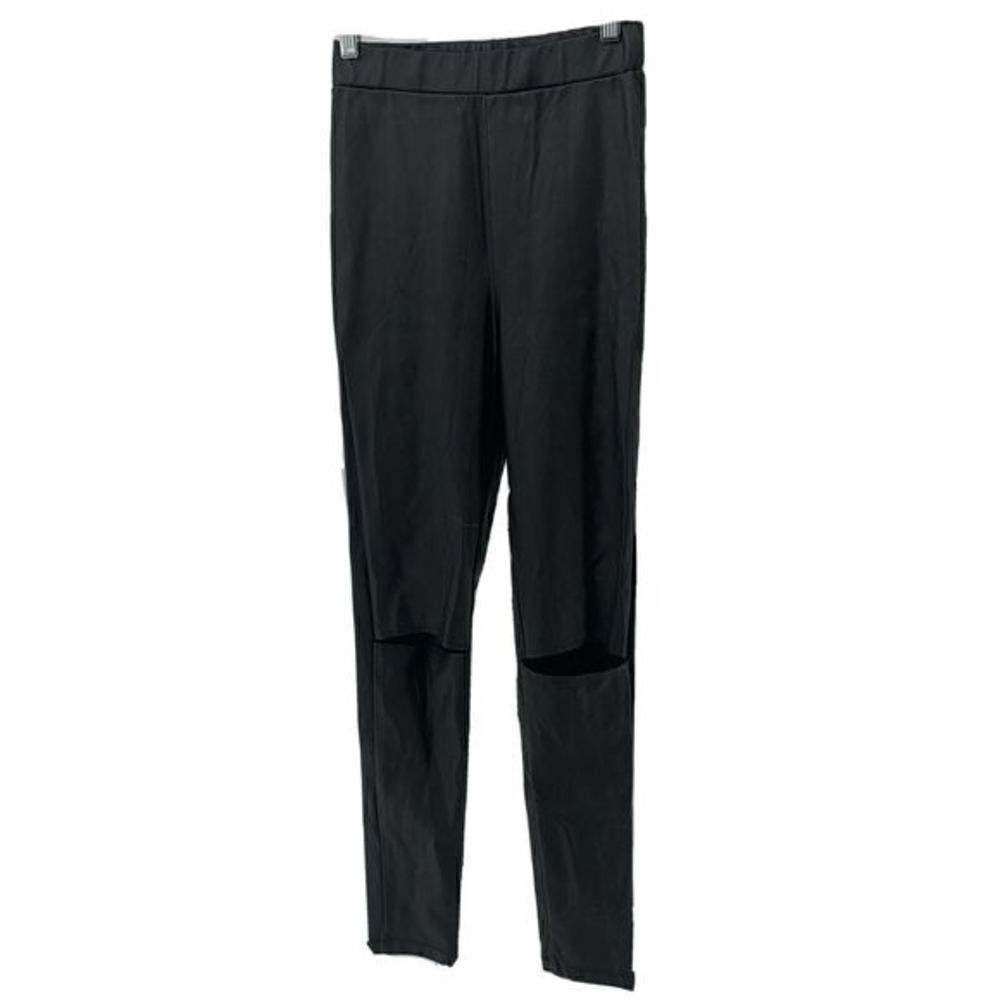 NUDE Black Faux Leather Leggings Split Knee Small